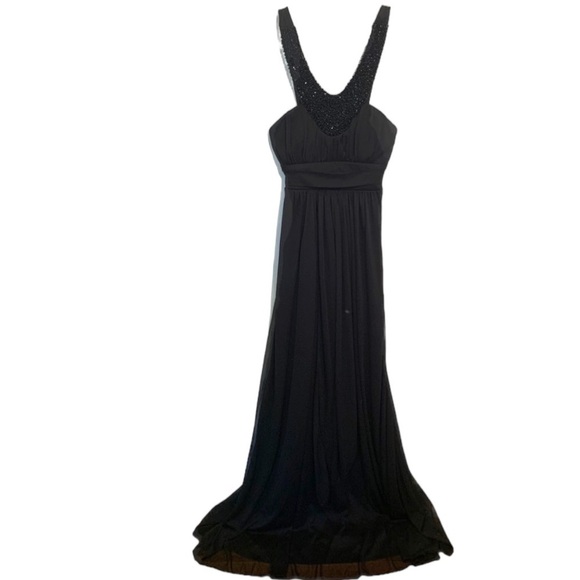 Trixxi Sleeveless Maxi Prom Dress Black Beaded - Picture 1 of 9
